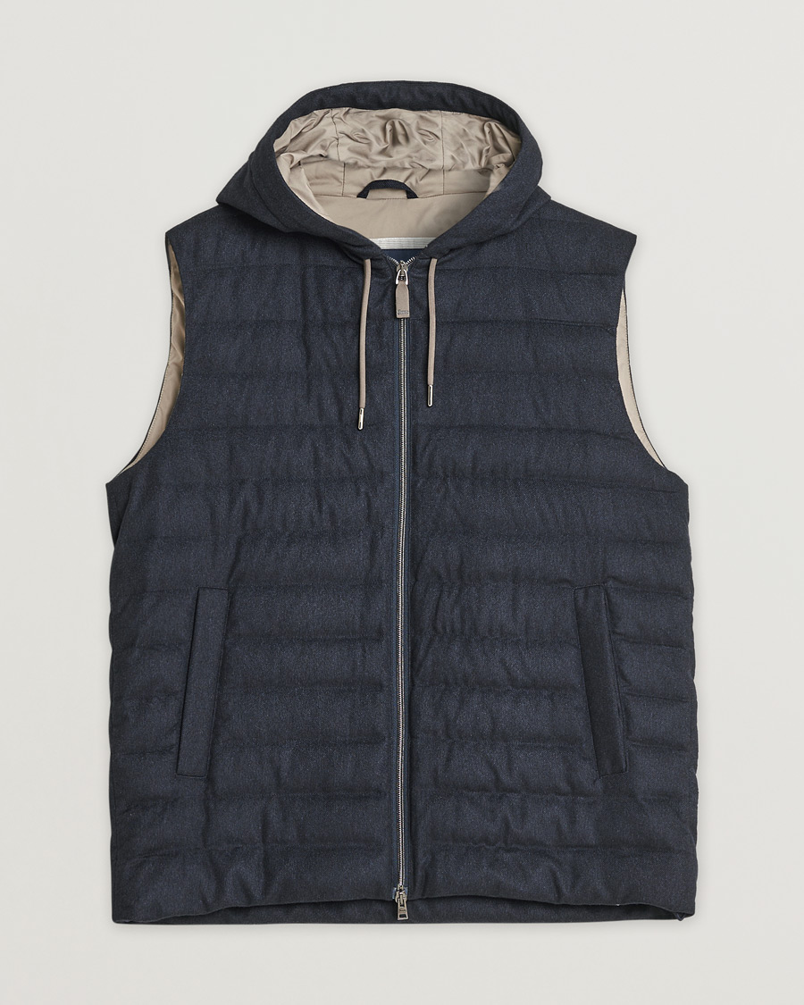 Uomini | Giacche Pre-owned | Pre-owned | Herno Hooded Flannel Cashmere & Silk Vest Navy 52