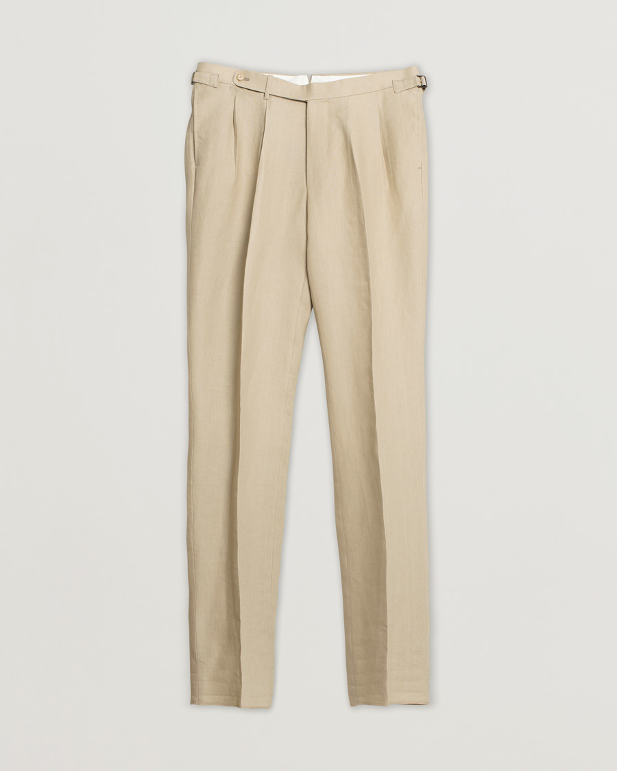 Uomini | Beams F Pleated Linen Trousers Beige | Pre-owned | Beams F Pleated Linen Trousers Beige