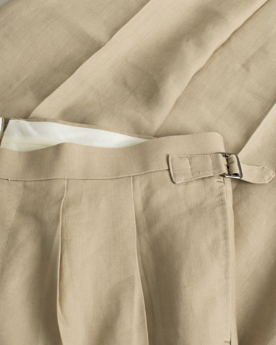 Uomini | Beams F Pleated Linen Trousers Beige | Pre-owned | Beams F Pleated Linen Trousers Beige