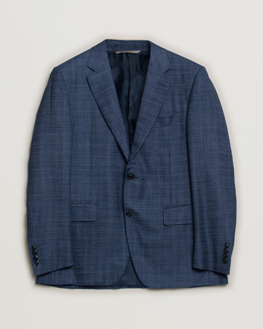 Uomini | Blazers | Pre-owned | Canali Wool Silk & Linen Blazer Blue Melange 50