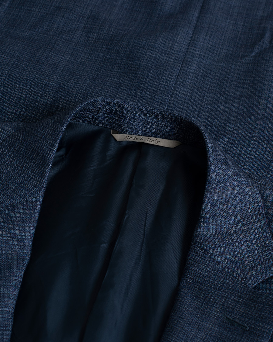 Uomini | Blazers | Pre-owned | Canali Wool Silk & Linen Blazer Blue Melange 50
