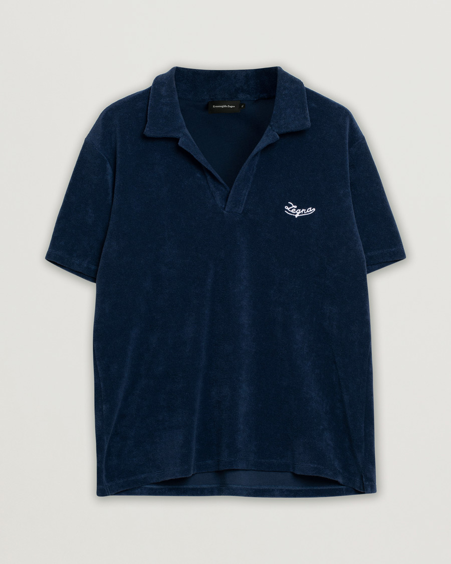 Uomini | Polo | Pre-owned | Ermenegildo Zegna Short Sleeve Terry Piquet Navy XL