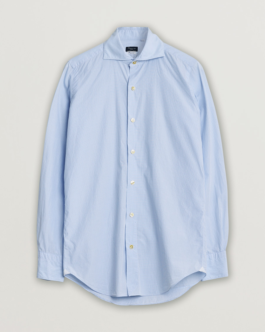 Uomini | Finamore Napoli Milano Slim Washed Dress Shirt Blue Check | Pre-owned | Finamore Napoli Milano Slim Washed Dress Shirt Blue Check