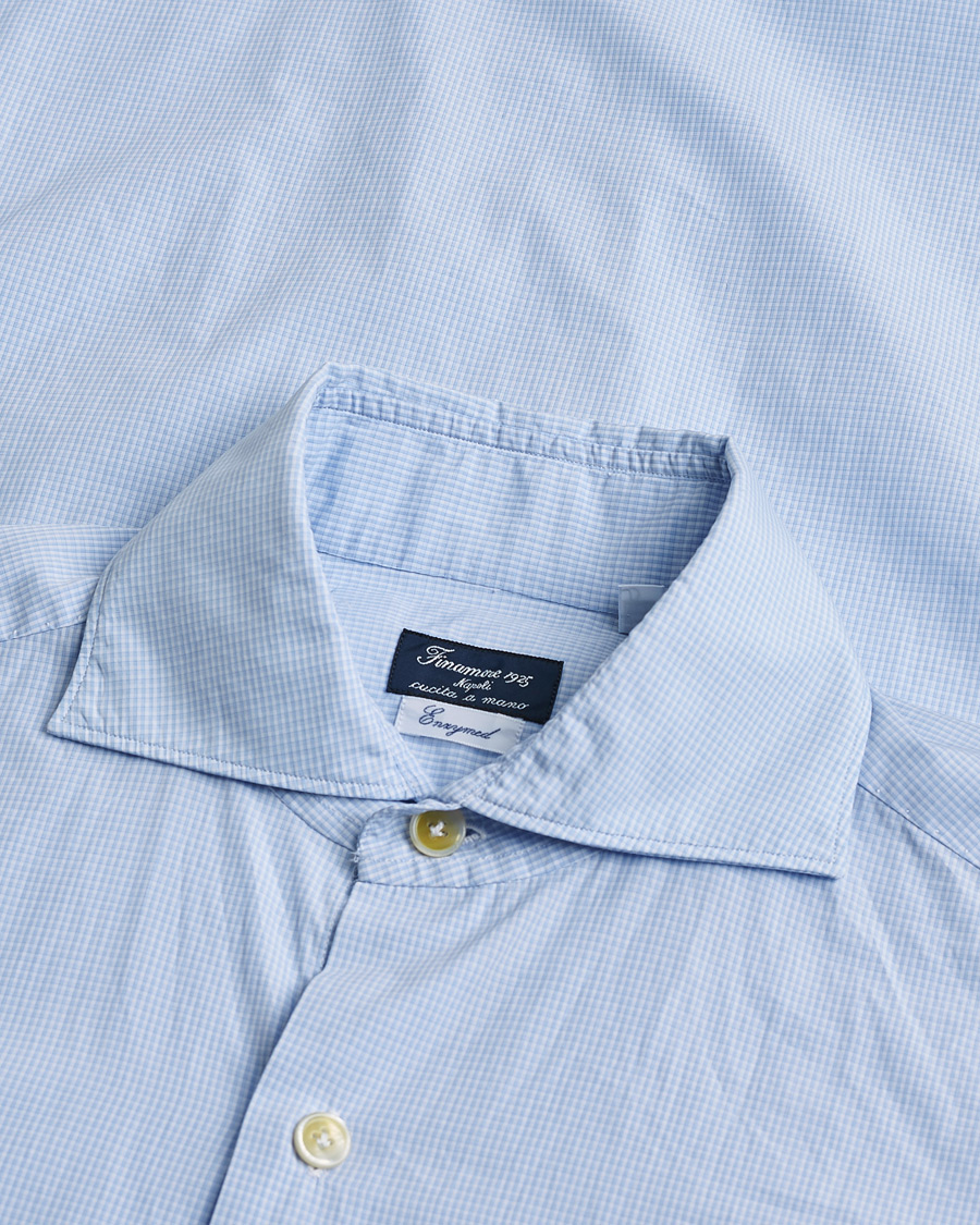 Uomini | Finamore Napoli Milano Slim Washed Dress Shirt Blue Check | Pre-owned | Finamore Napoli Milano Slim Washed Dress Shirt Blue Check