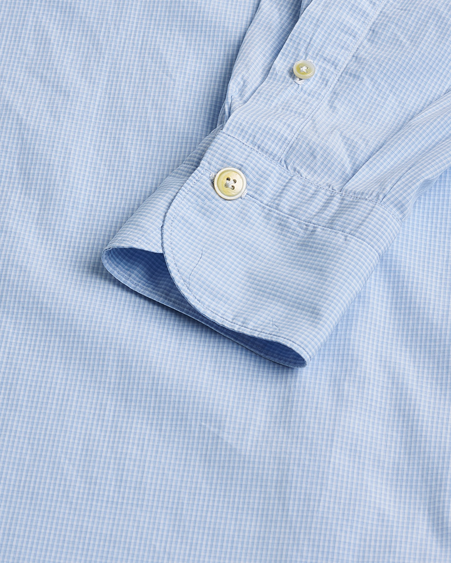 Uomini | Finamore Napoli Milano Slim Washed Dress Shirt Blue Check | Pre-owned | Finamore Napoli Milano Slim Washed Dress Shirt Blue Check