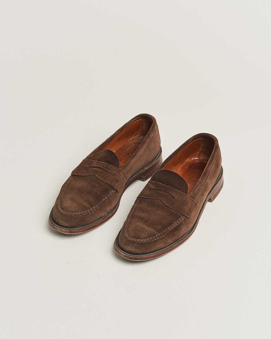 Uomini | Alden 6245F Unlined Leisure Handsewn Penny Loafer Dark Brown Suede US10 - EU44 | Pre-owned | Alden 6245F Unlined Leisure Handsewn Penny Loafer Dark Brown Suede US10 - EU44