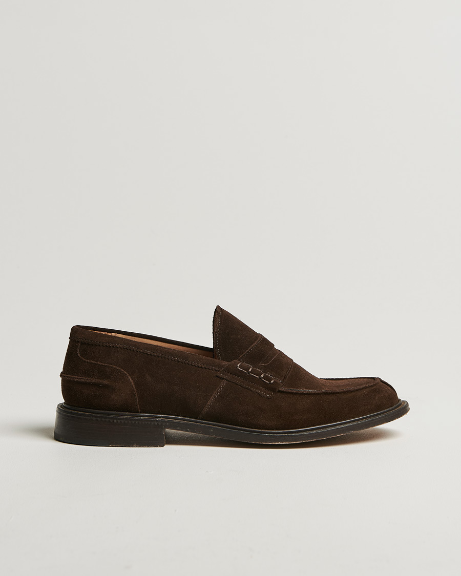 Uomini | Tricker's James Penny Loafers Chocolate Suede | Pre-owned | Tricker's James Penny Loafers Chocolate Suede