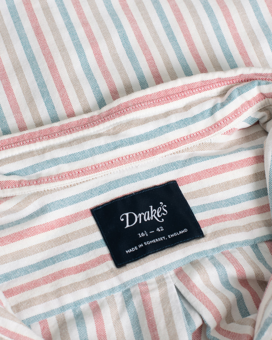 Uomini | Camicie | Pre-owned | Drake's Thin Tripple Stripe Oxford Shirt White
