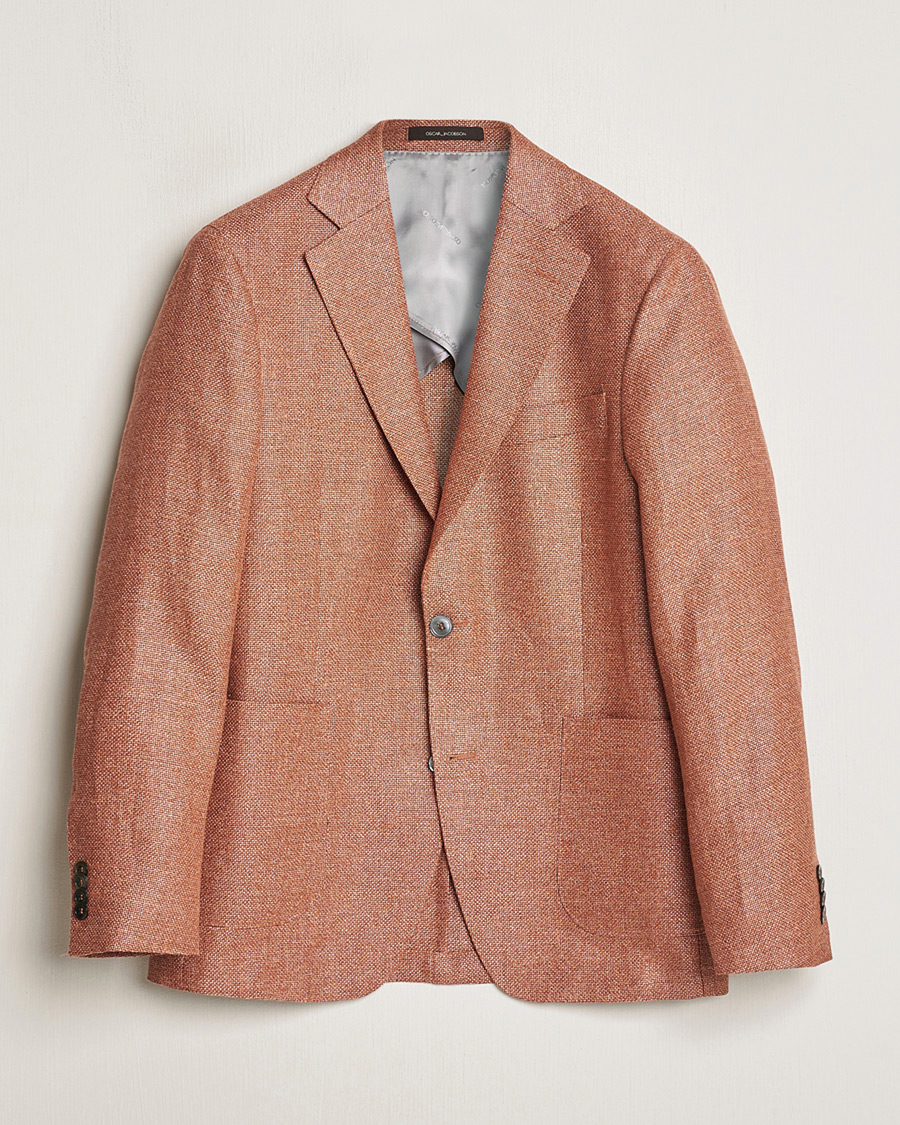 Uomini | Giacca da abito Pre-owned | Pre-owned | Oscar Jacobson Ferry Hopsack Hemp/Wool Blazer Orange 54