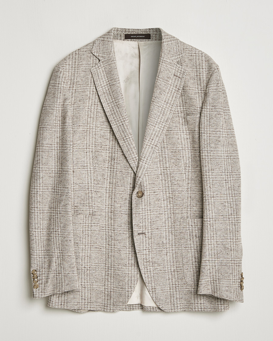 Uomini | Blazers | Pre-owned | Oscar Jacobson Jan Soft Checked Cotton/Linen Blazer Grey 152
