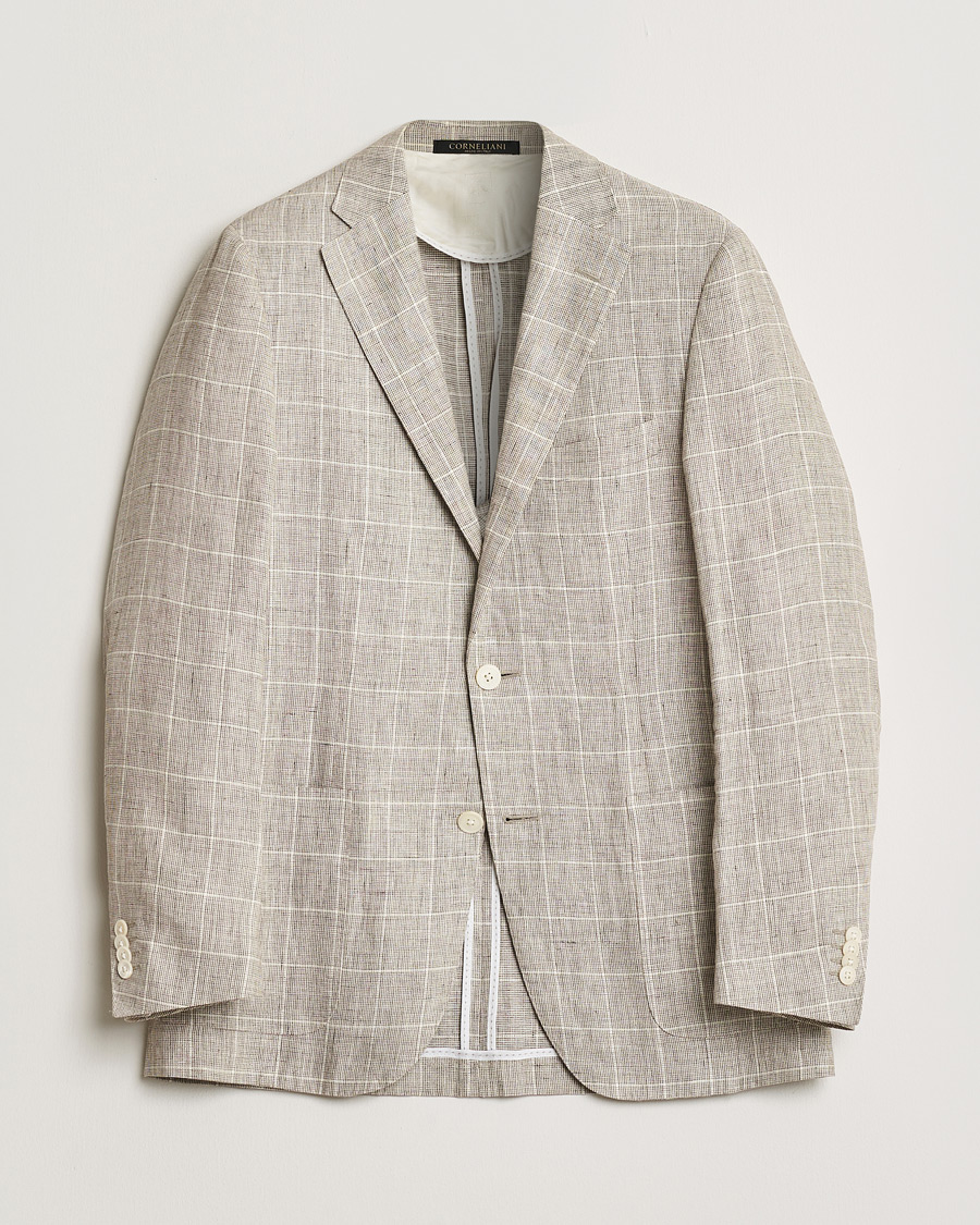 Uomini | Giacca da abito Pre-owned | Pre-owned | Corneliani Linen Blazer Light Beige Check 48