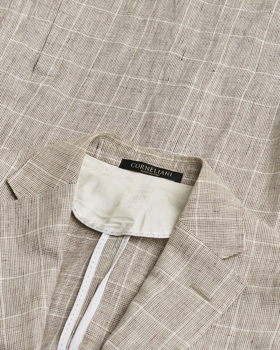 Uomini | Giacca da abito Pre-owned | Pre-owned | Corneliani Linen Blazer Light Beige Check 48
