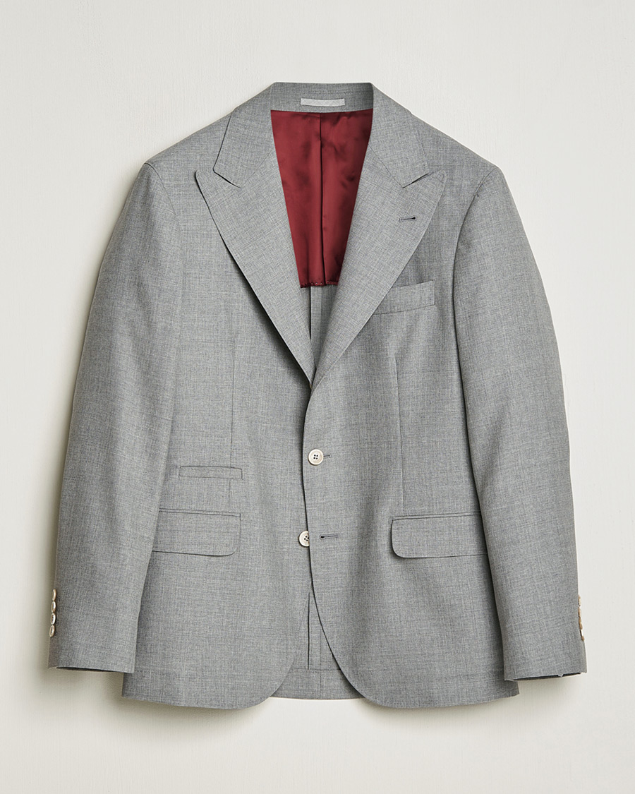 Uomini | Giacca da abito Pre-owned | Pre-owned | Brunello Cucinelli Peak Lapel Wool Blazer Light Grey