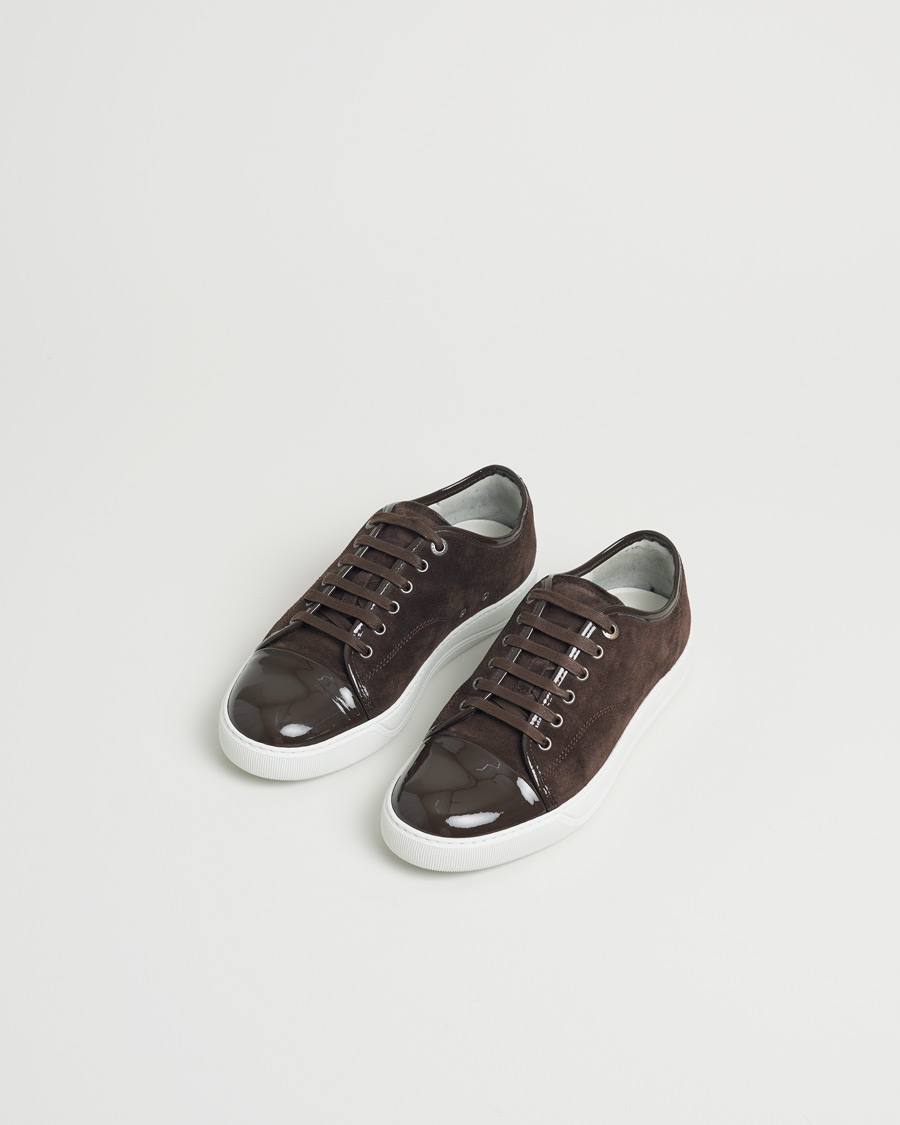 Uomini | Lanvin Patent Cap Toe Sneaker Dark Brown | Pre-owned | Lanvin Patent Cap Toe Sneaker Dark Brown