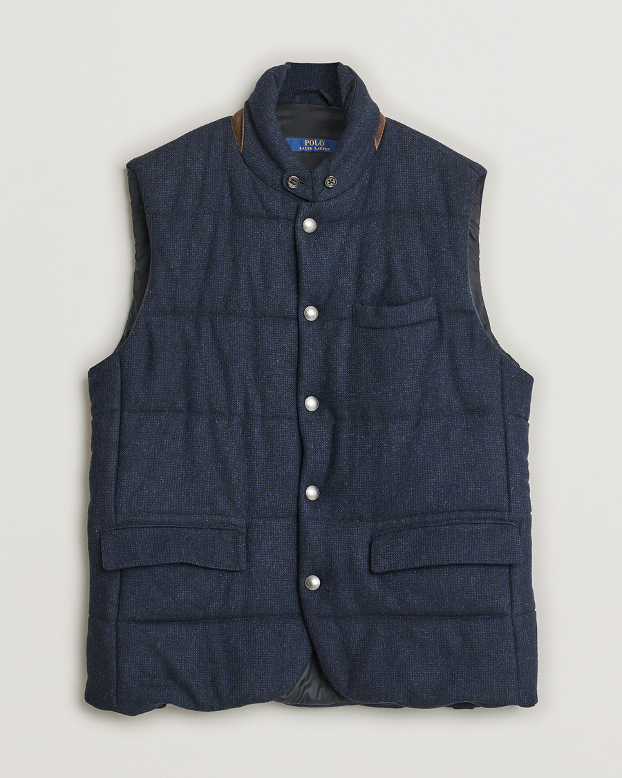 Uomini | Polo Ralph Lauren Flannel Wool Vest Navy M | Pre-owned | Polo Ralph Lauren Flannel Wool Vest Navy M