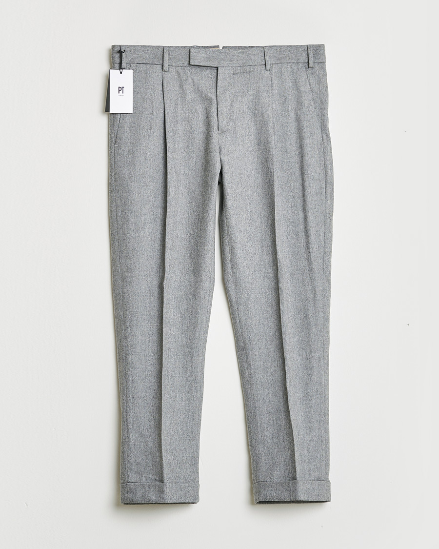 Uomini | PT01 Pleated Wool Trousers Grey Melange 50 | Pre-owned | PT01 Pleated Wool Trousers Grey Melange 50