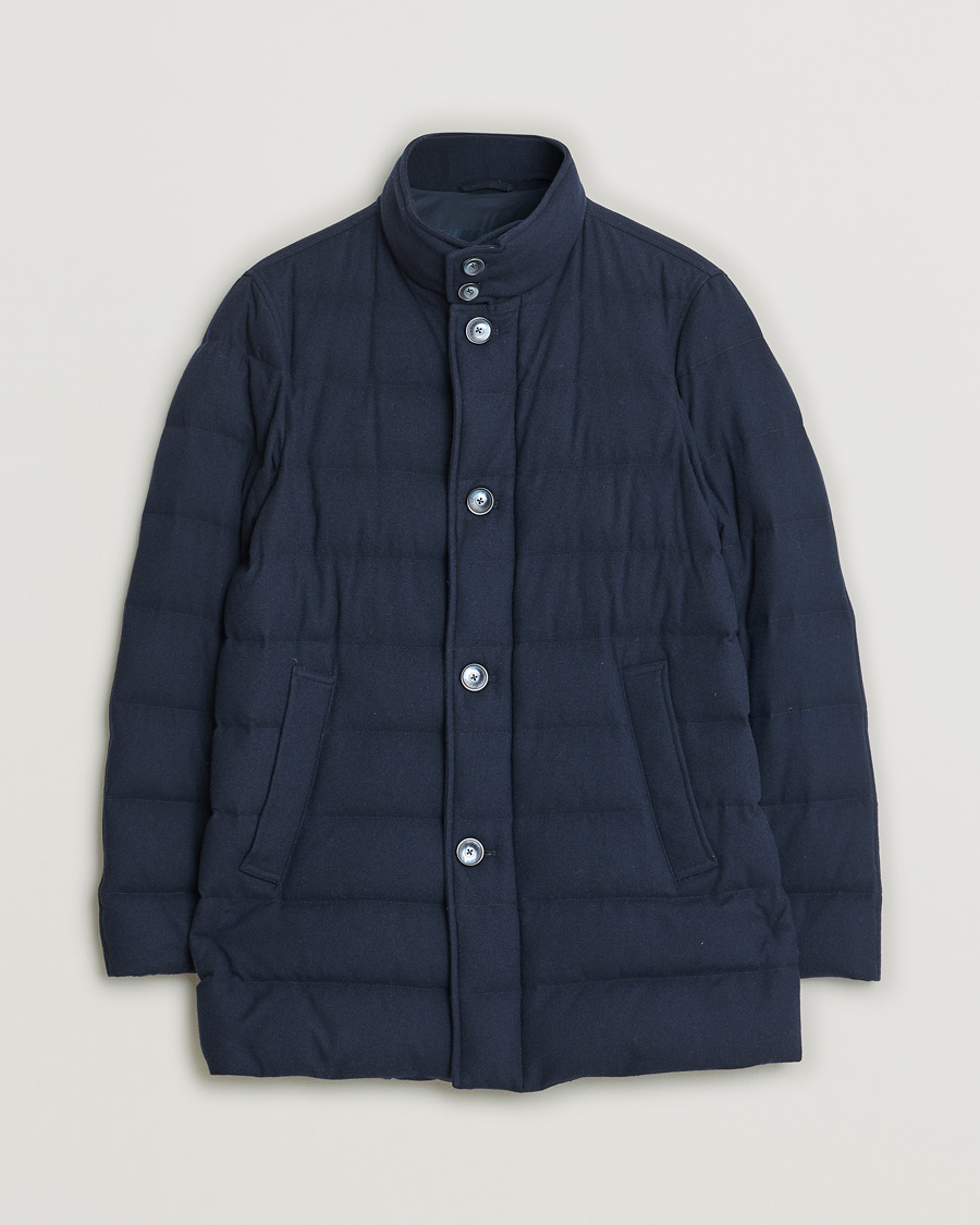 Uomini | Herno Cashmere Flannel Down Coat Navy | Pre-owned | Herno Cashmere Flannel Down Coat Navy