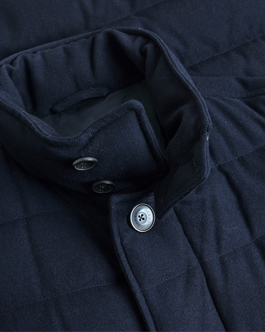 Uomini | Herno Cashmere Flannel Down Coat Navy | Pre-owned | Herno Cashmere Flannel Down Coat Navy