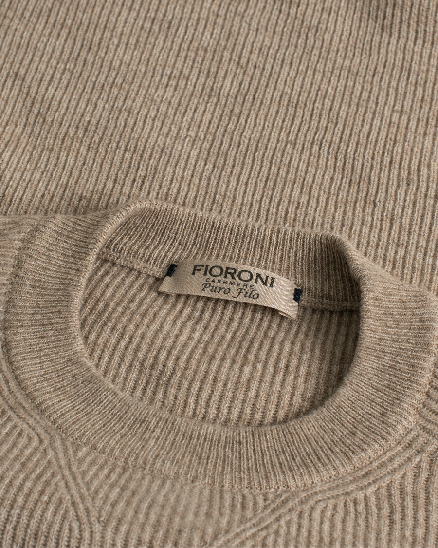Uomini | Maglieria | Pre-owned | Fioroni Puro Filo Cashmere Rib Crewneck Beige 48