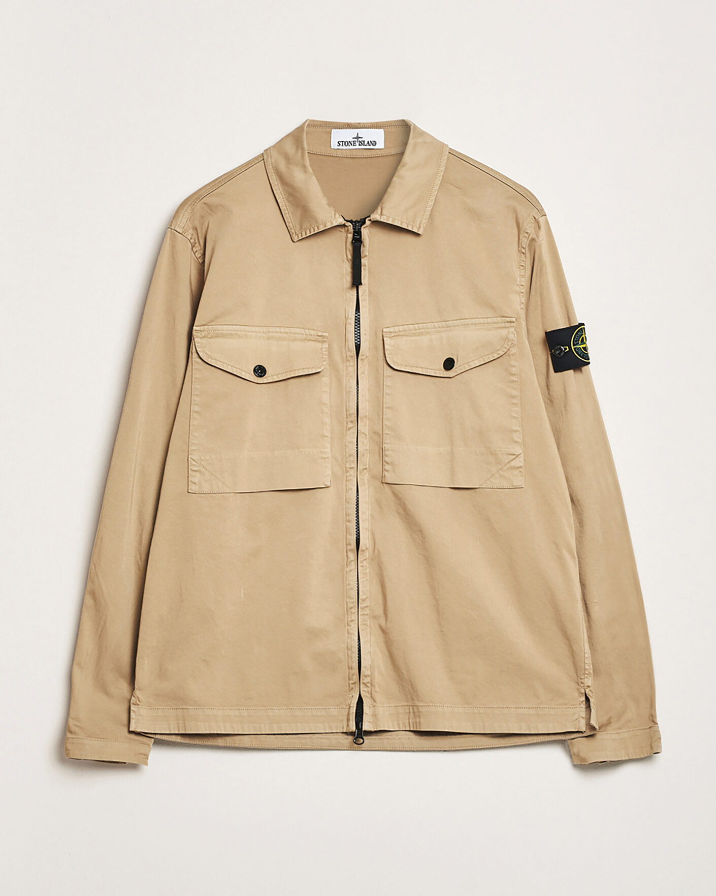Uomini | Giacche Pre-owned | Pre-owned | Stone Island Cotton Stretch Zip Overshirt Biscuit XL