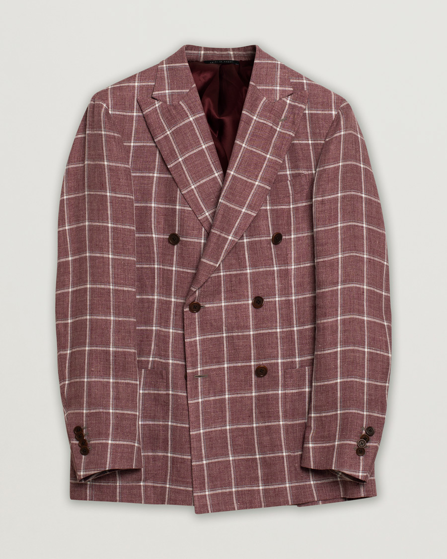 Uomini | Blazers | Pre-owned | Gaiola Napoli Double Breasted Linen Blazer Merlot 50