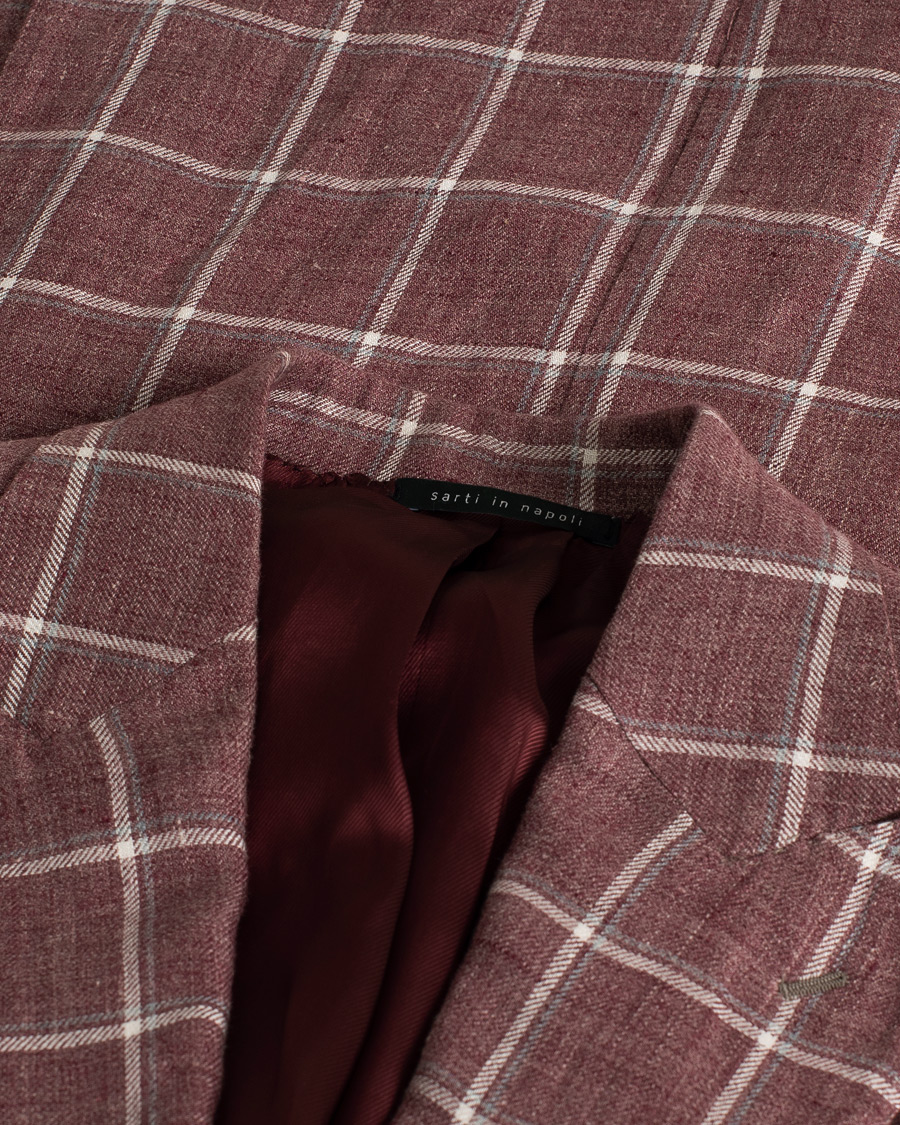 Uomini | Blazers | Pre-owned | Gaiola Napoli Double Breasted Linen Blazer Merlot 50