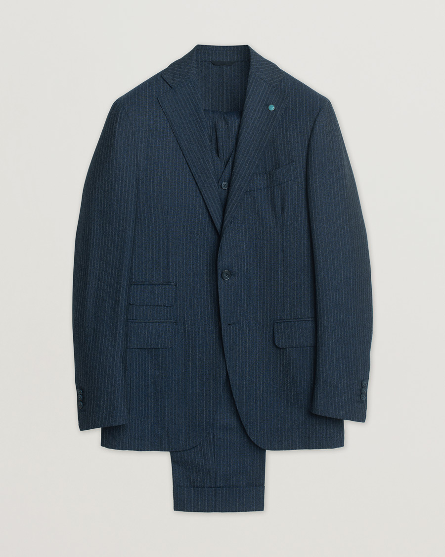 Uomini | Blazers | Pre-owned | Eidos Napoli 3-Piece Pinstripe Suit Wool Navy 48