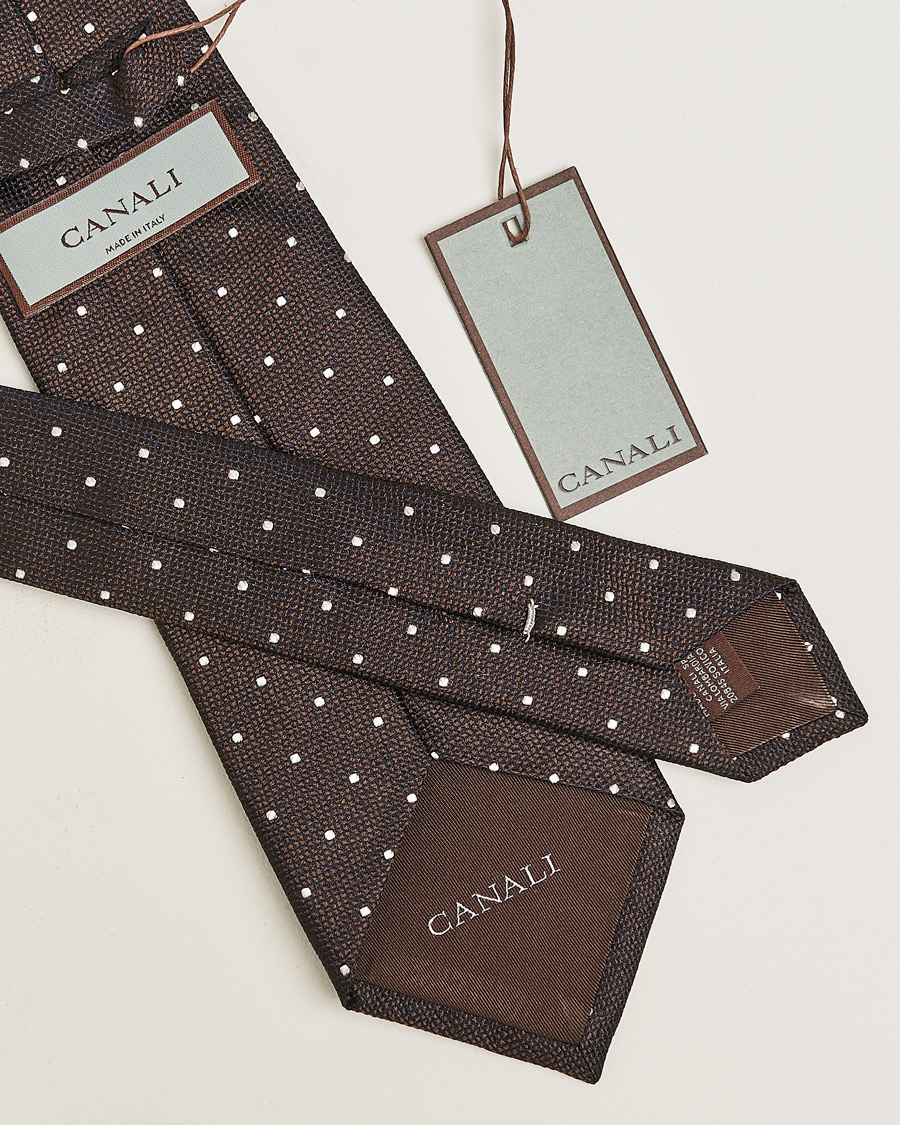 Uomini | Canali Micro Dot Silk Tie Brown | Pre-owned | Canali Micro Dot Silk Tie Brown