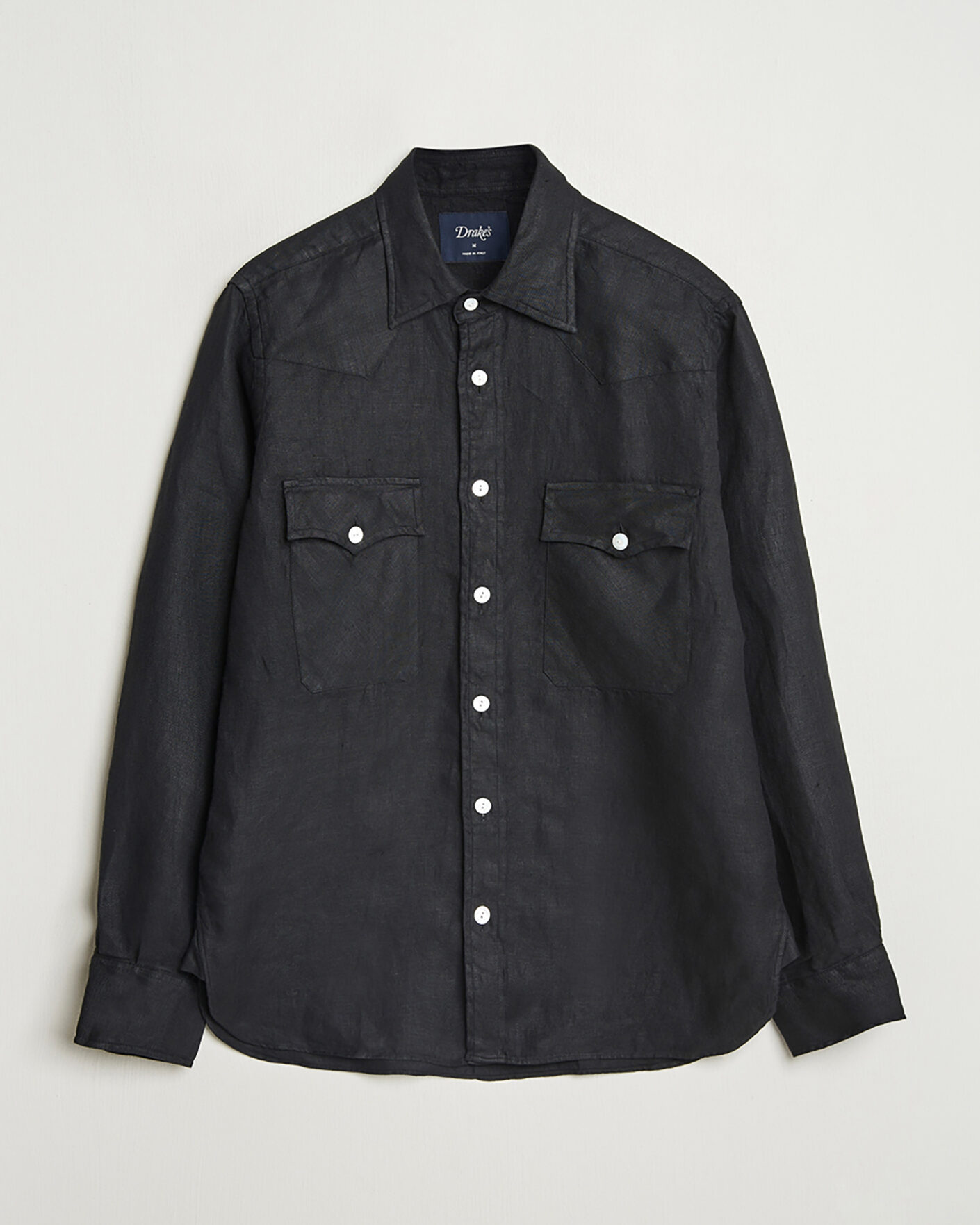 Uomini | Camicie Pre-owned | Pre-owned | Drake's Linen Twill Western Shirt Black L