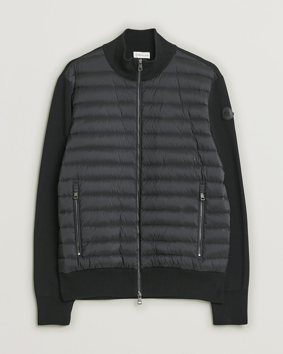Uomini | Moncler Hybrid Zip Cardigan Black | Pre-owned | Moncler Hybrid Zip Cardigan Black