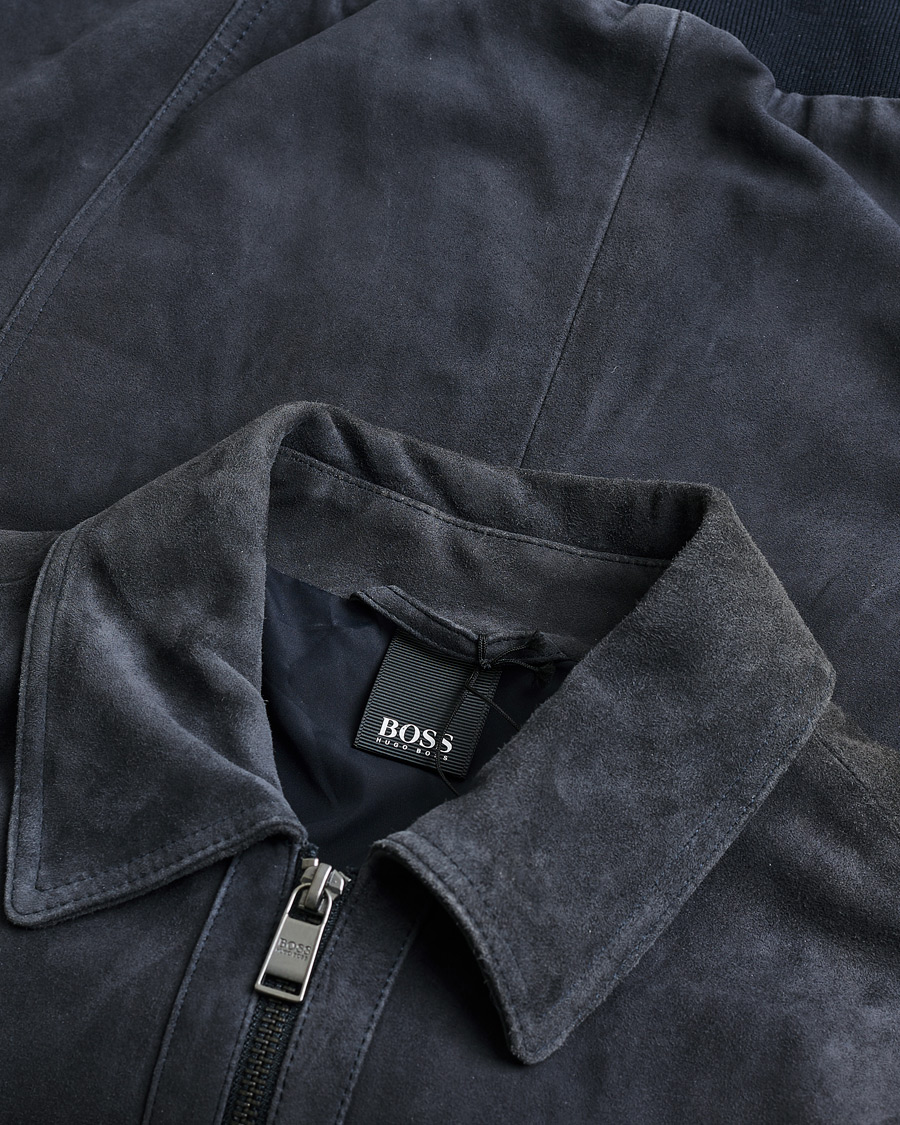 Uomini | BOSS Malbano Suede Jacket Blue Grey 48 | Pre-owned | BOSS Malbano Suede Jacket Blue Grey 48