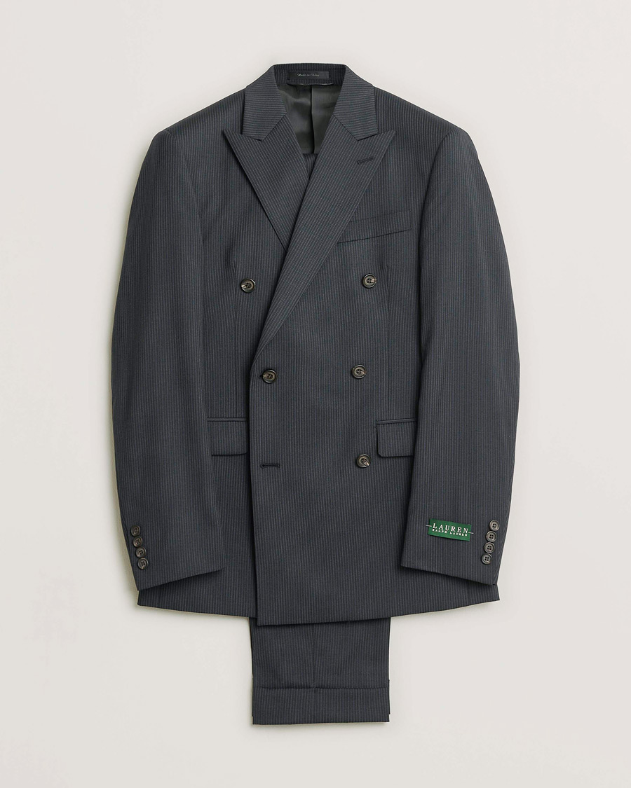 Uomini | Abiti Pre-owned | Pre-owned | Ralph Lauren Double Breasted Striped Wool Suit Dark Grey 46