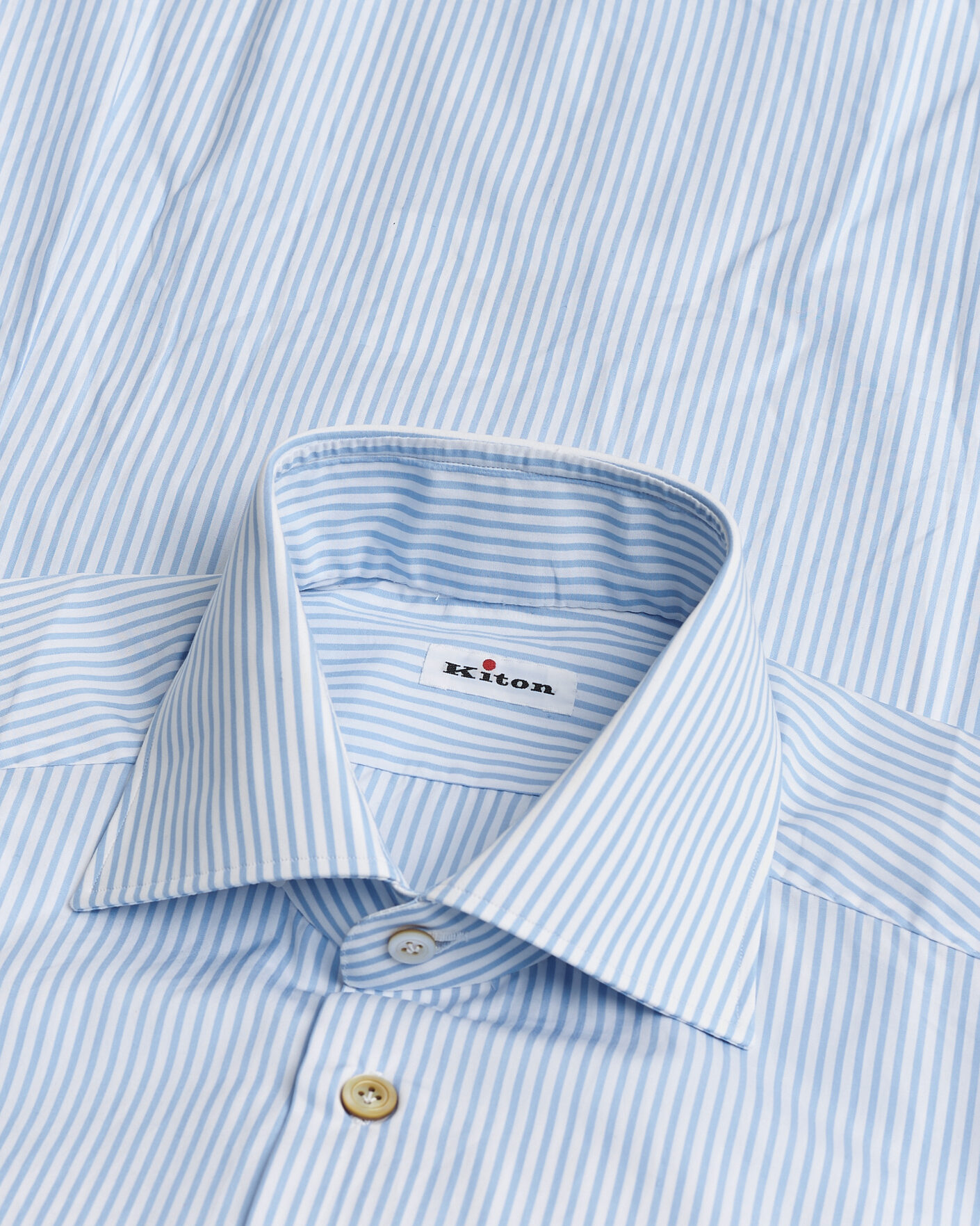 Uomini | Kiton Cotton Dress Shirt Light Blue Stripe 40 - M | Pre-owned | Kiton Cotton Dress Shirt Light Blue Stripe 40 - M