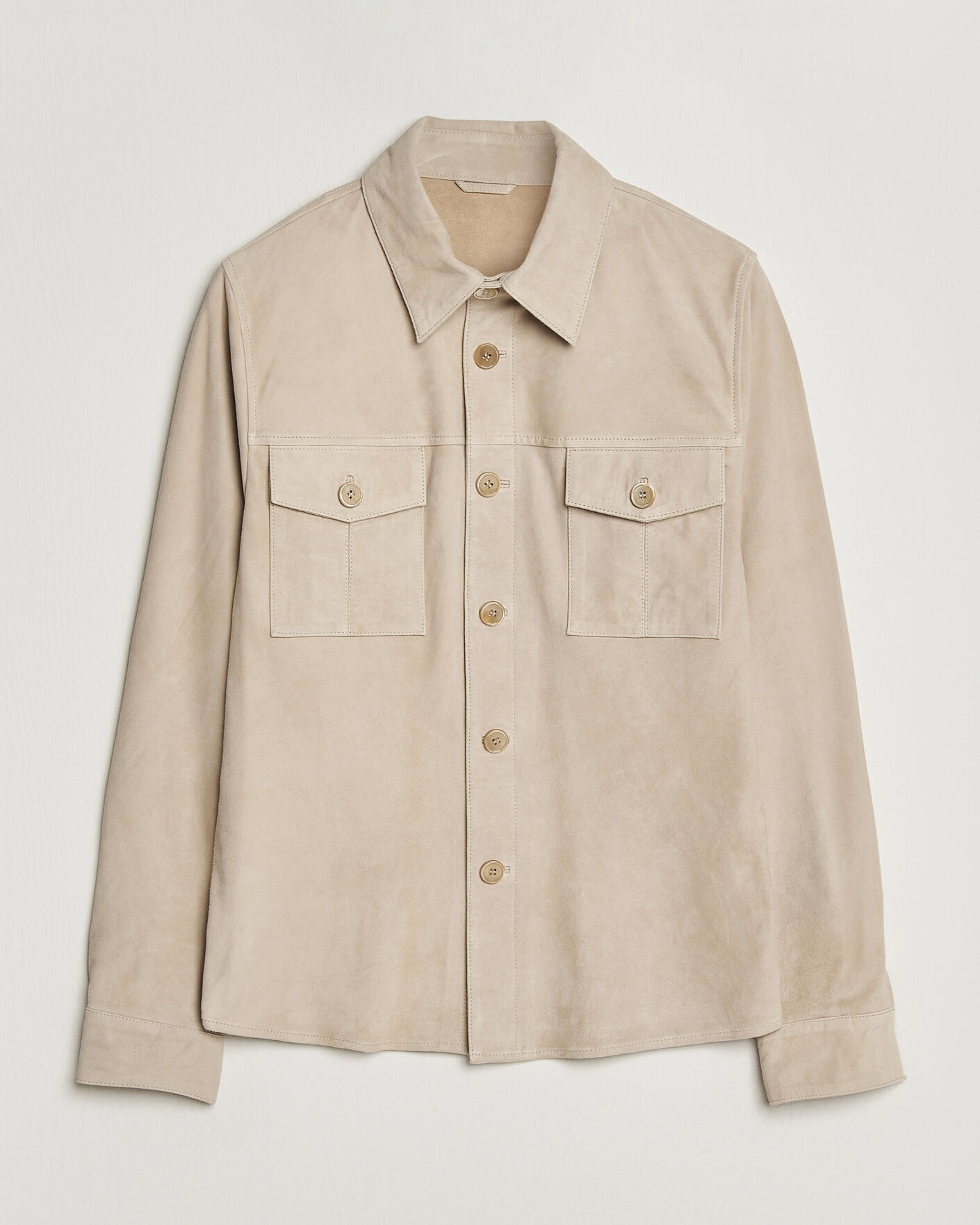 Uomini | Stenströms Suede Pocket Overshirt Beige M | Pre-owned | Stenströms Suede Pocket Overshirt Beige M