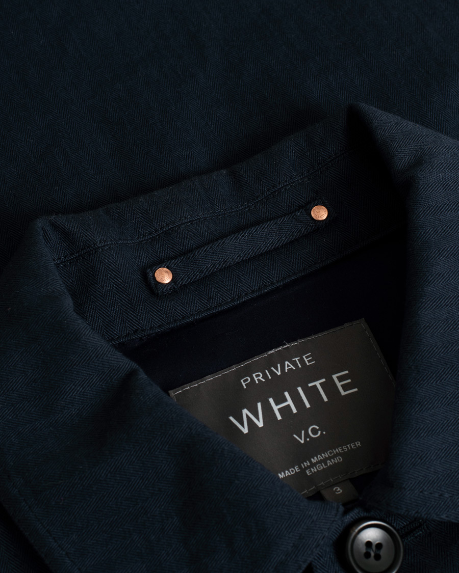 Uomini | Private White V.C. Herringbone Overshirt Navy 3 - S | Pre-owned | Private White V.C. Herringbone Overshirt Navy 3 - S