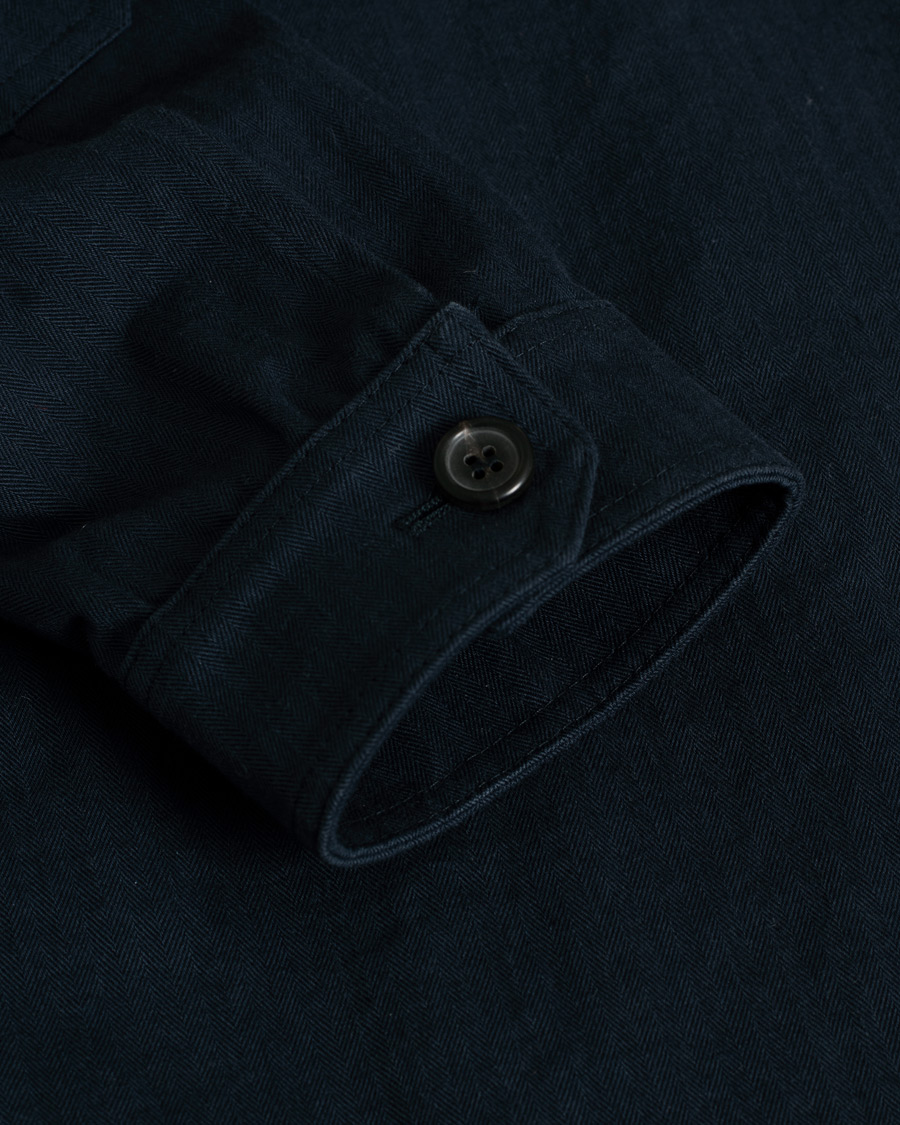 Uomini | Private White V.C. Herringbone Overshirt Navy 3 - S | Pre-owned | Private White V.C. Herringbone Overshirt Navy 3 - S