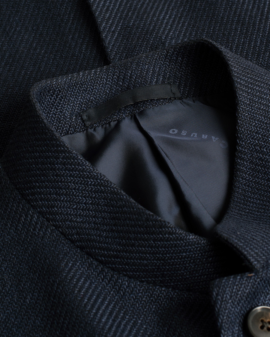 Uomini | Caruso Cotton/Linen Nehru Blazer Dark Blue 46 | Pre-owned | Caruso Cotton/Linen Nehru Blazer Dark Blue 46