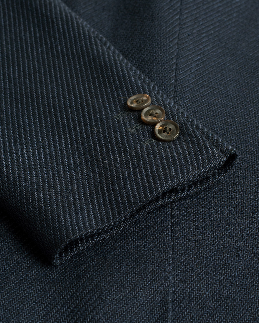 Uomini | Caruso Cotton/Linen Nehru Blazer Dark Blue 46 | Pre-owned | Caruso Cotton/Linen Nehru Blazer Dark Blue 46