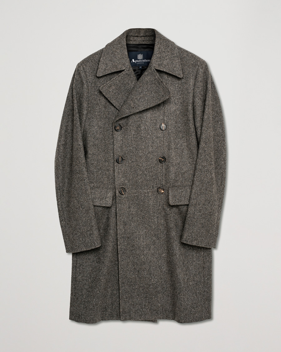 Uomini | Aquascutum Double Breasted Virgin Wool Coat Grey 46 | Pre-owned | Aquascutum Double Breasted Virgin Wool Coat Grey 46