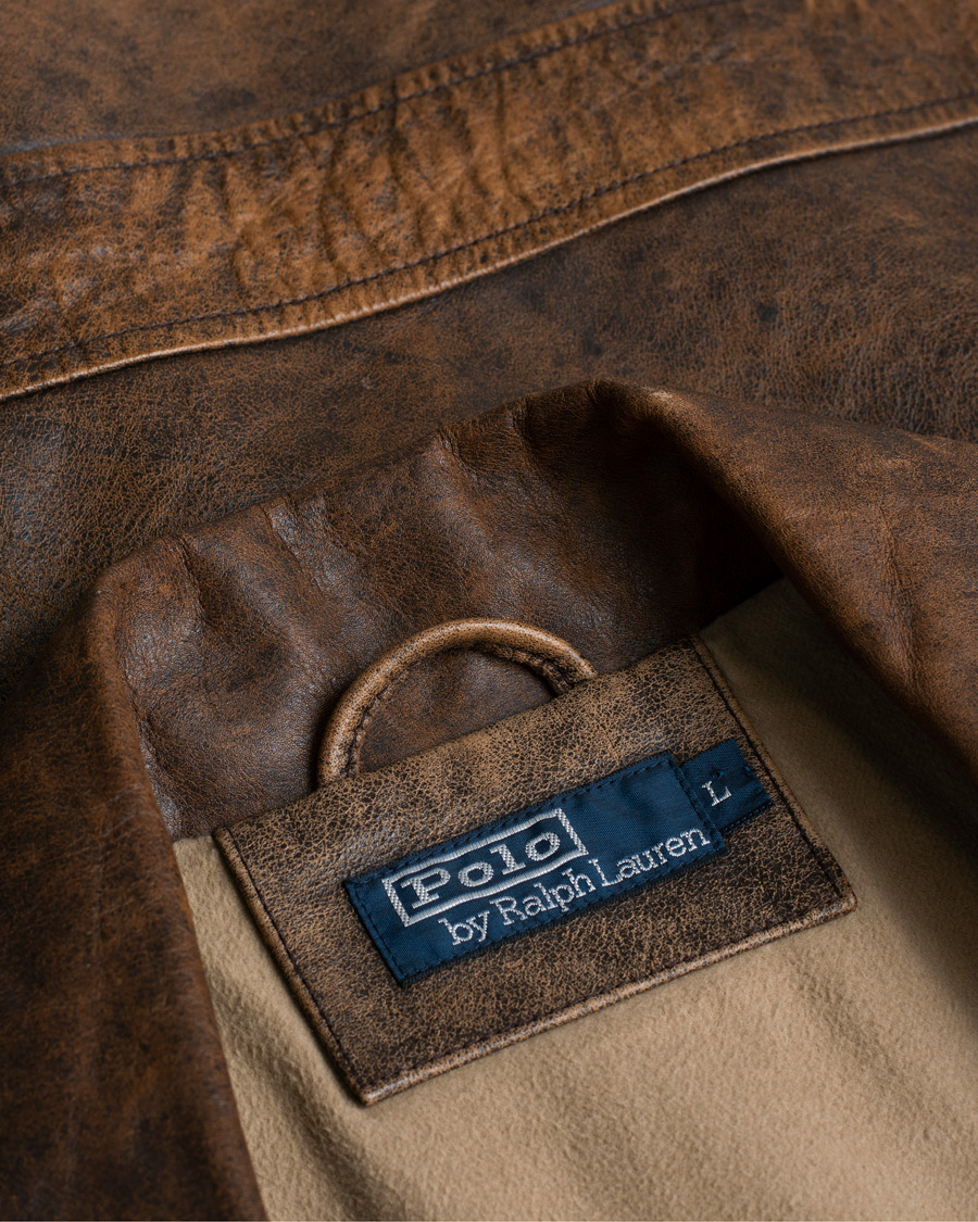 Uomini | Polo Ralph Lauren Vintage Leather Jacket Brown L | Pre-owned | Polo Ralph Lauren Vintage Leather Jacket Brown L