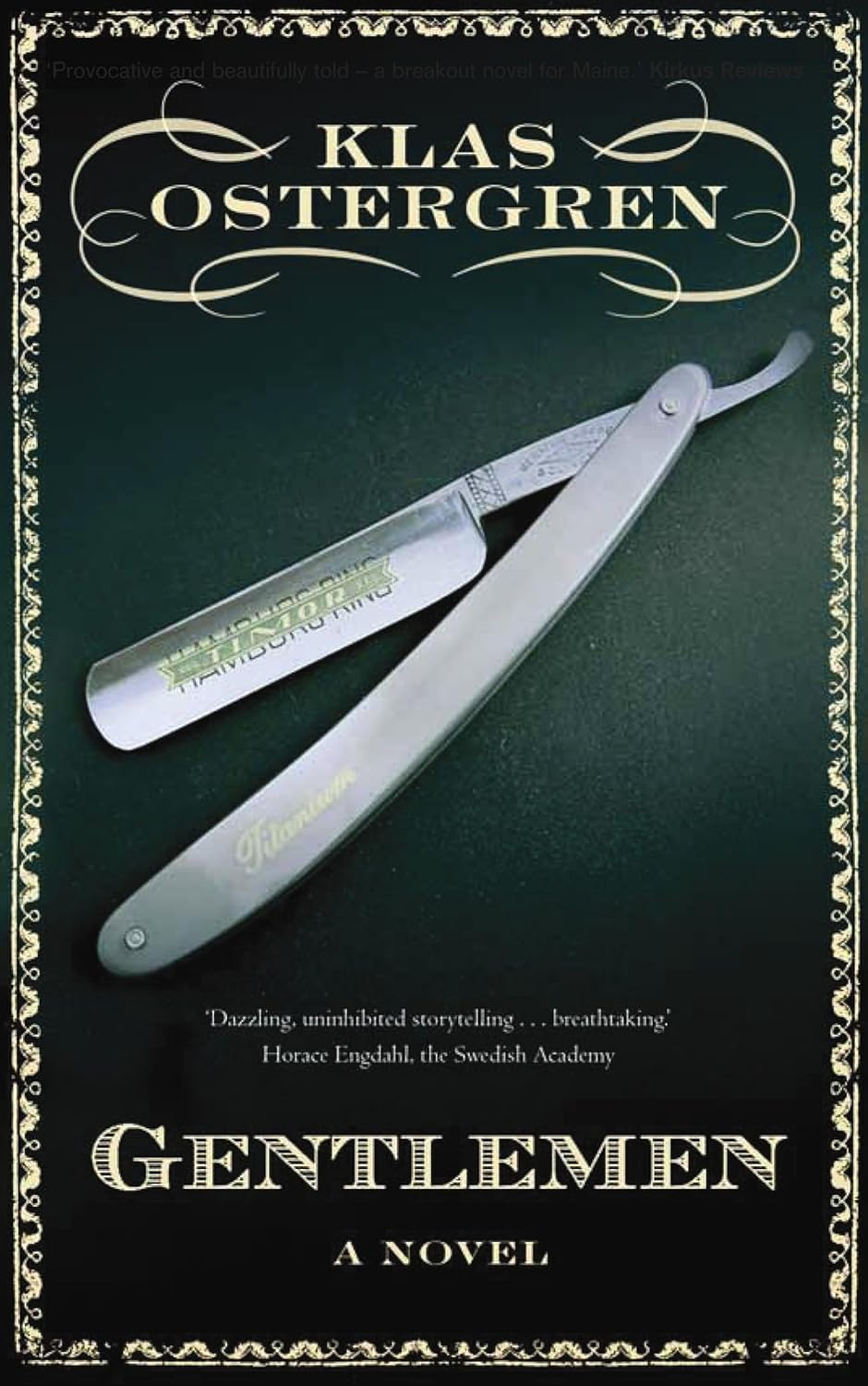 Copertina del romanzo Gentlemen di Klas Östergren con un rasoio a mano libera