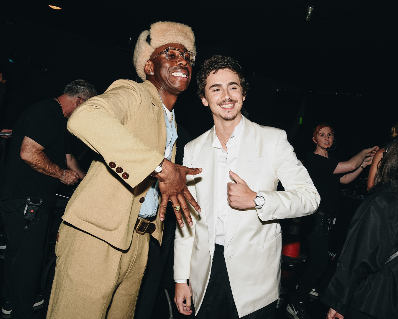 Tyler the Creator e Timothée Chalamet nel backstage